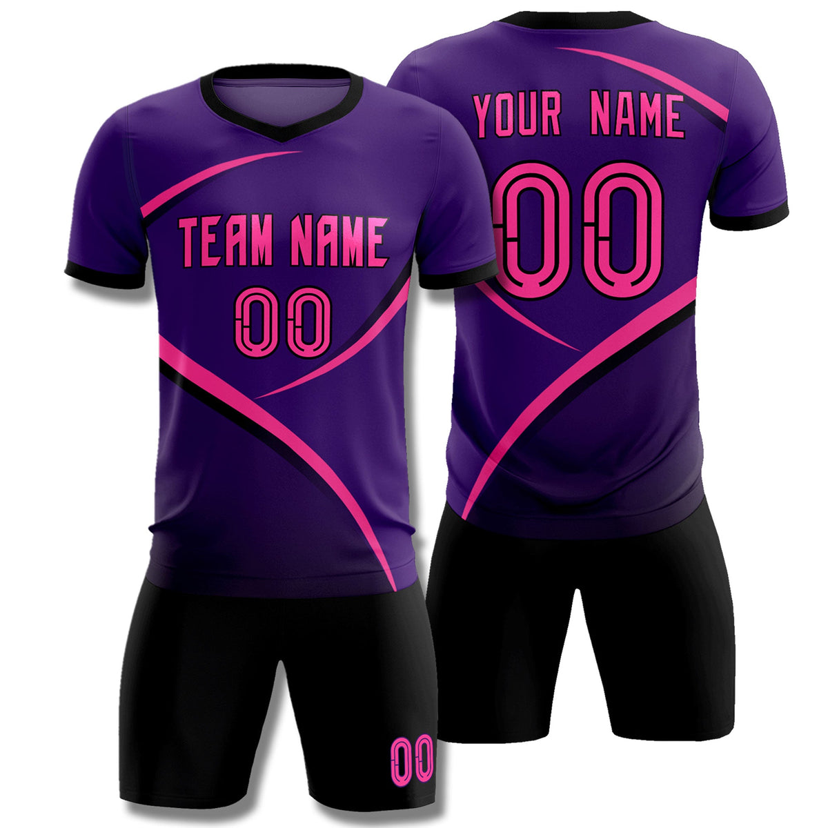 Custom Purple Black Color Block Training Uniform For Men Soccer Sets Jersey