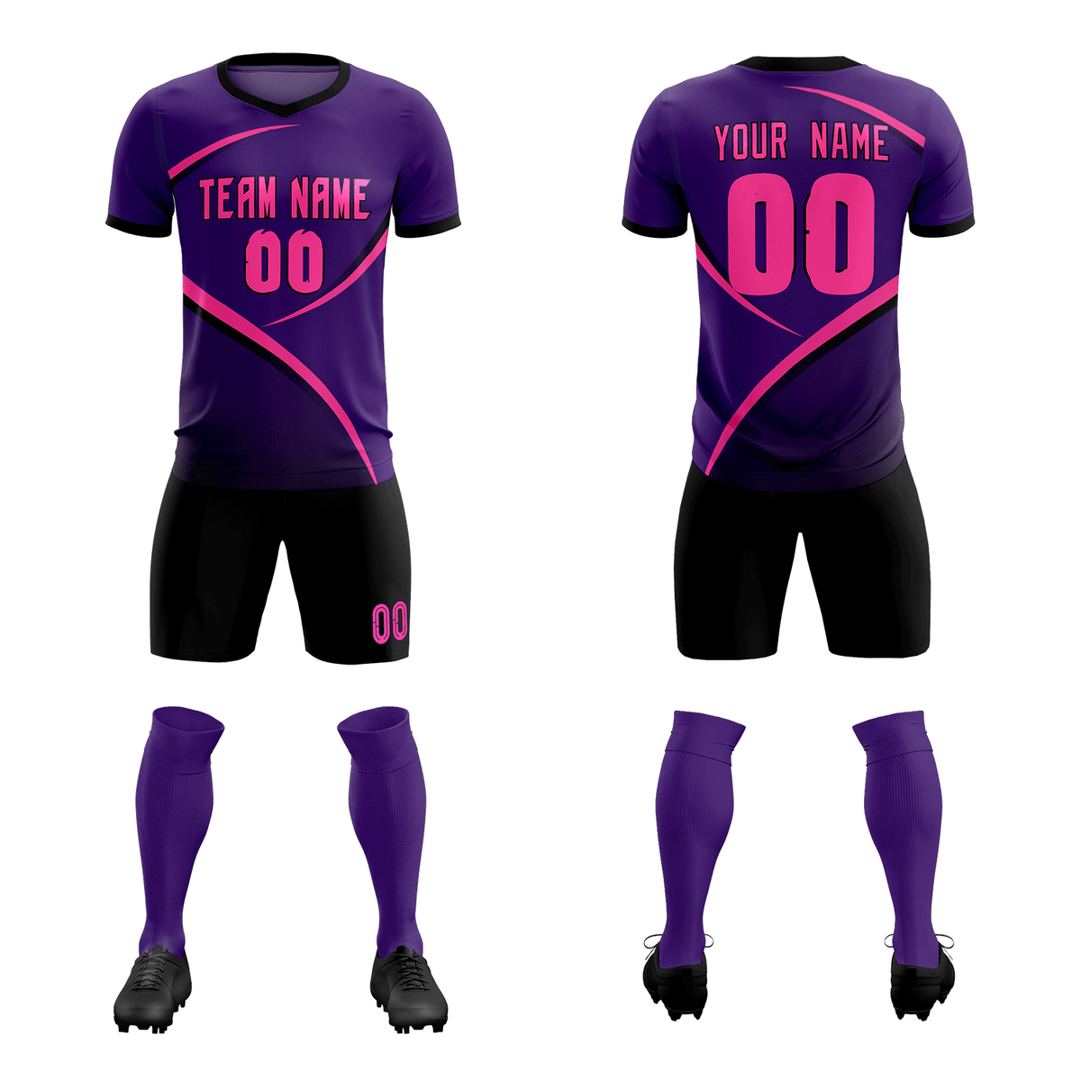 Custom Purple Black Color Block Training Uniform For Men Soccer Sets Jersey