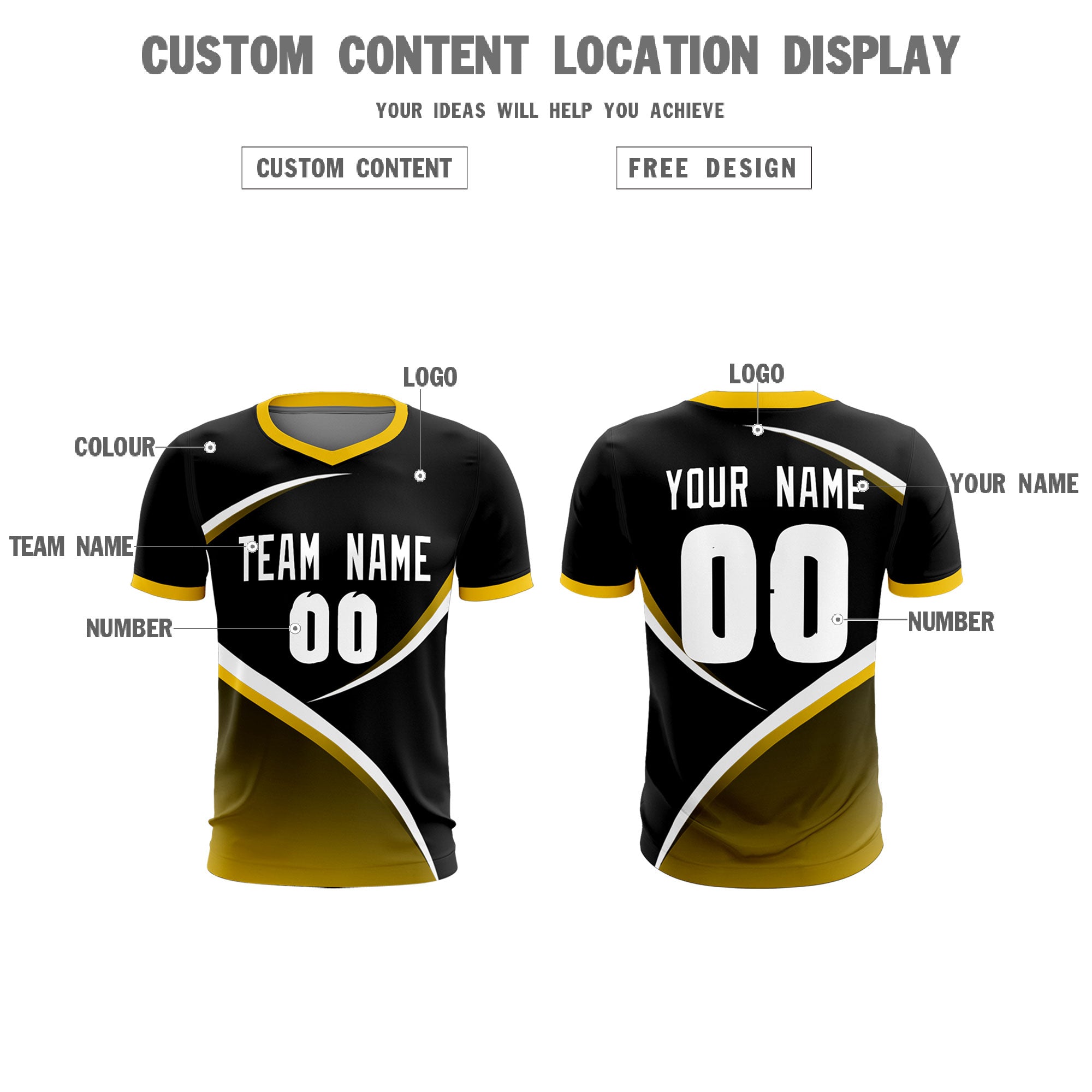 Custom Black Gold Color Block Training Uniform For Men Soccer Sets Jersey