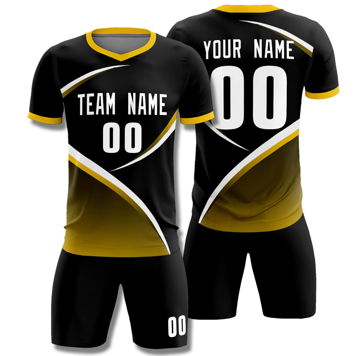 Custom Black Gold Color Block Training Uniform For Men Soccer Sets Jersey