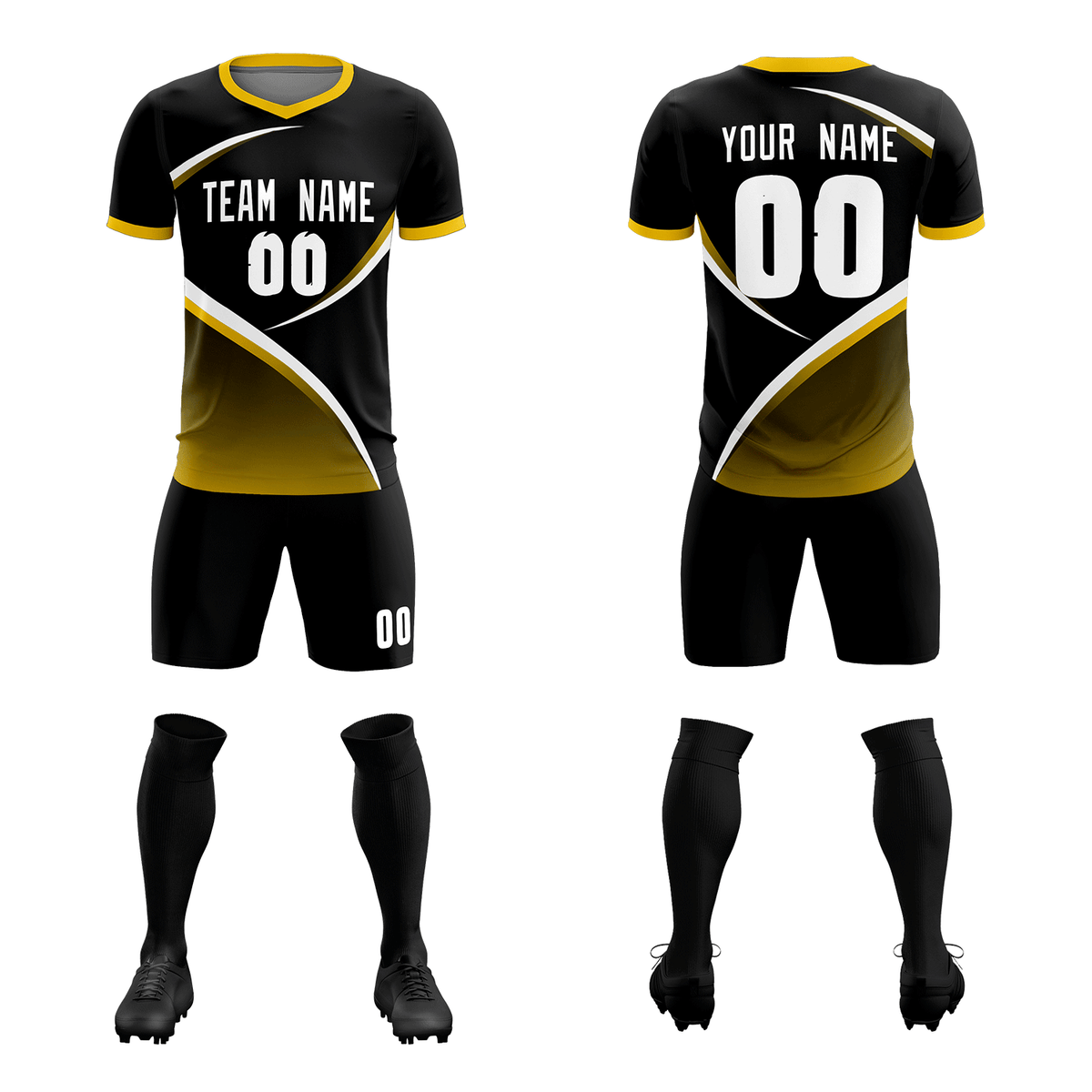 Custom Black Gold Color Block Training Uniform For Men Soccer Sets Jersey