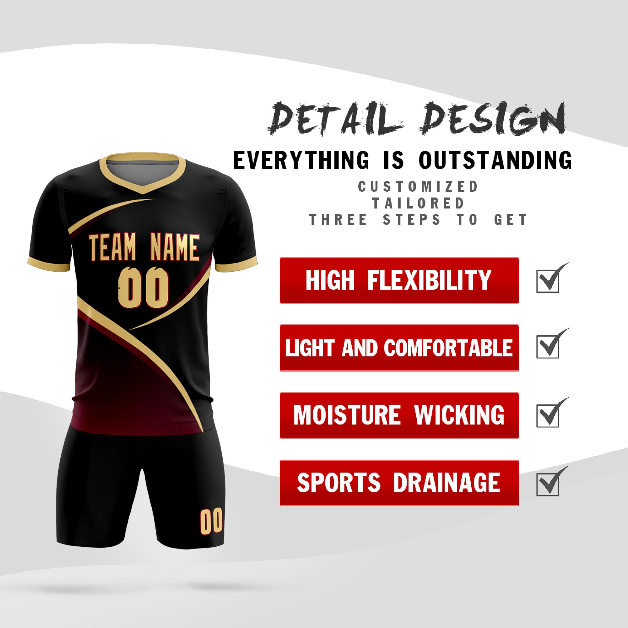 Custom Black Khaki Color Block Training Uniform For Men Soccer Sets Jersey