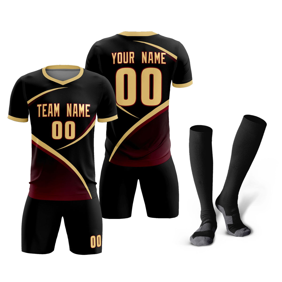 Custom Black Khaki Color Block Training Uniform For Men Soccer Sets Jersey