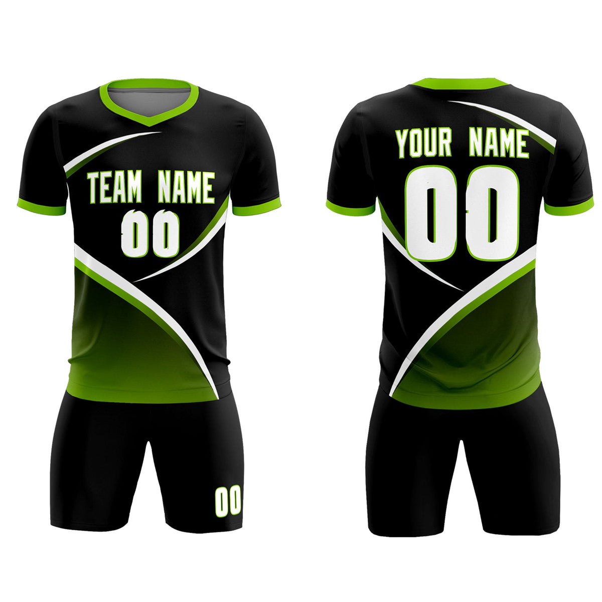 Custom Black Neon Green Color Block Training Uniform For Men Soccer Sets Jersey
