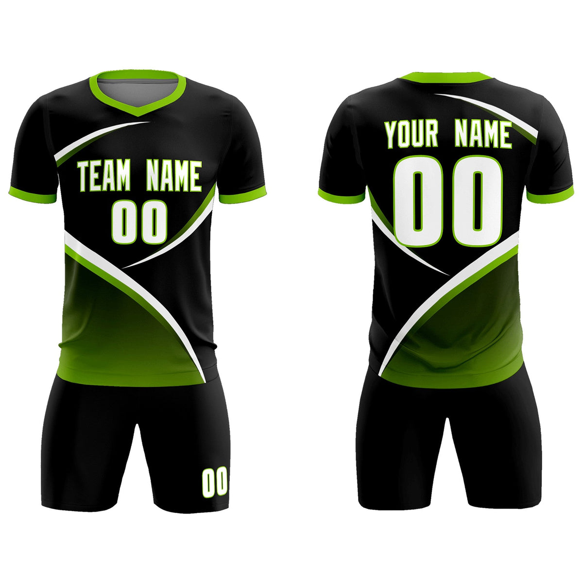 Custom Black Neon Green Color Block Training Uniform For Men Soccer Sets Jersey