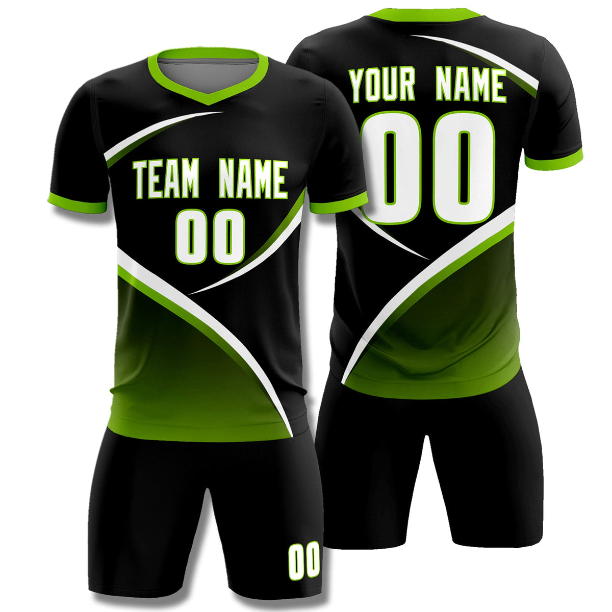 Custom Black Neon Green Color Block Training Uniform For Men Soccer Sets Jersey