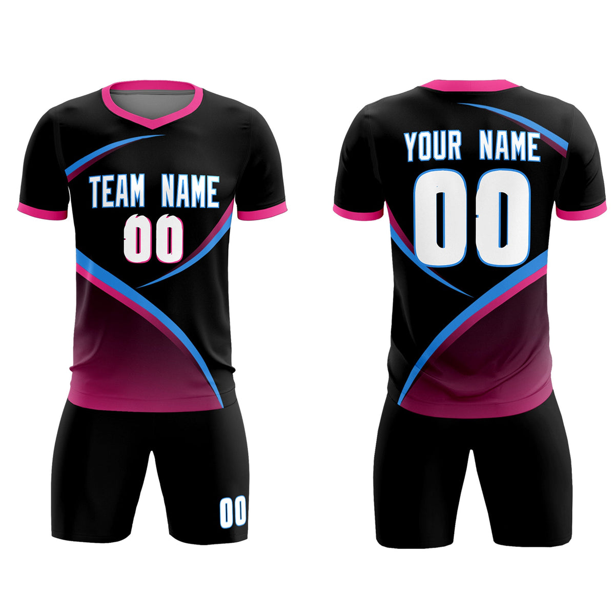 Custom Black Pink Color Block Training Uniform For Men Soccer Sets Jersey