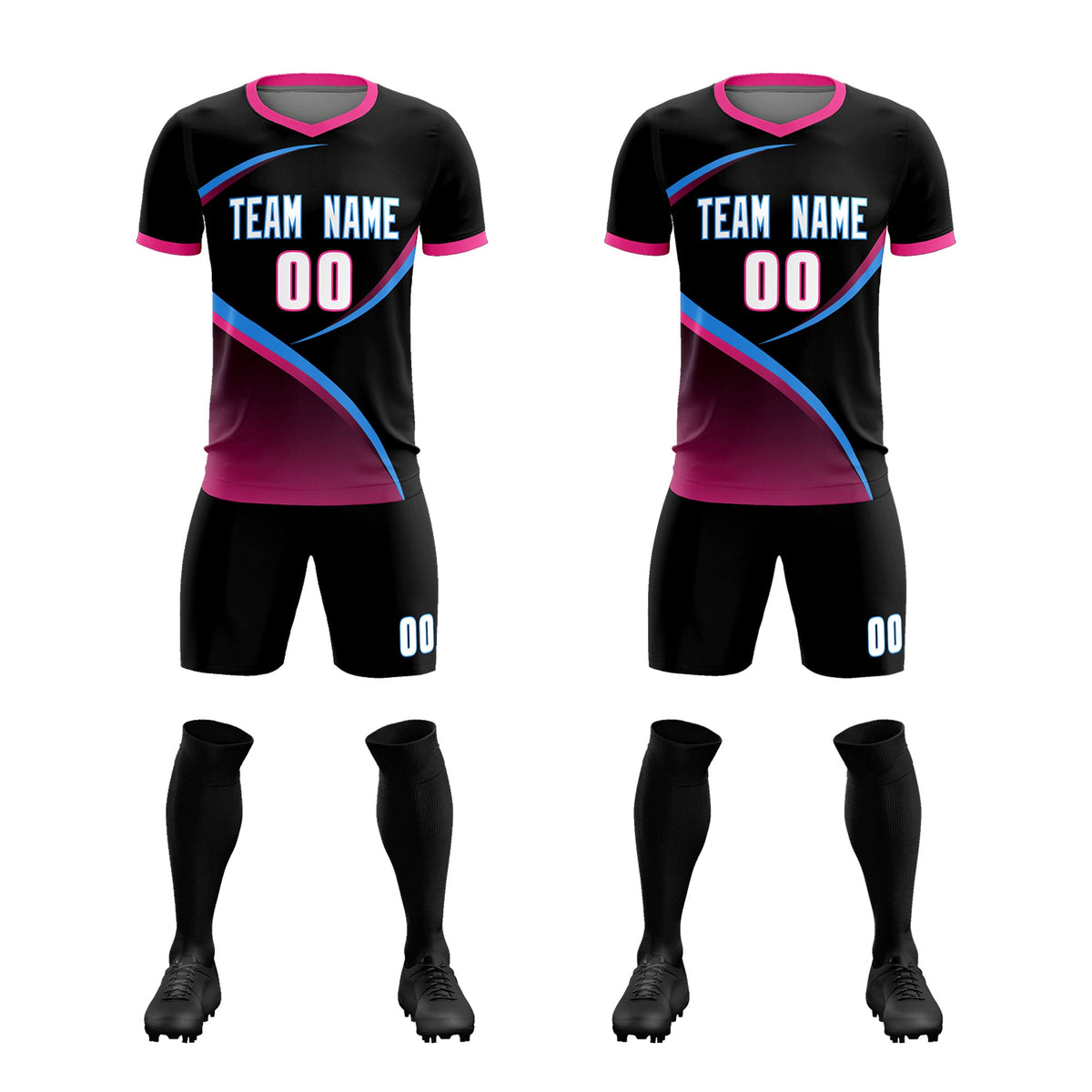 Custom Black Pink Color Block Training Uniform For Men Soccer Sets Jersey