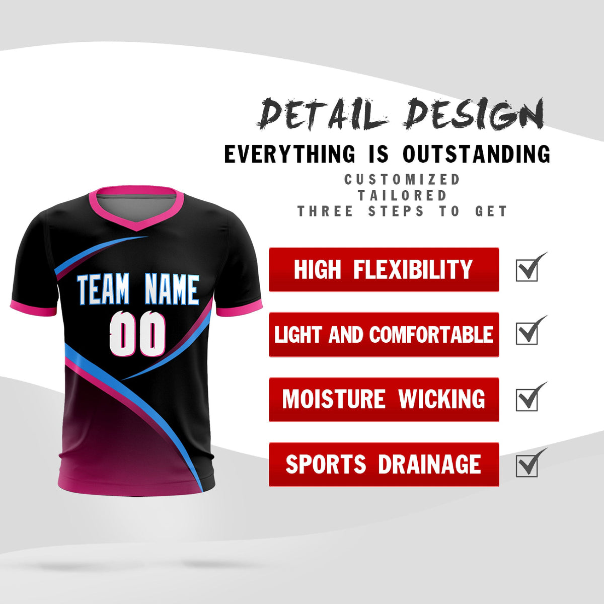 Custom Black Pink Color Block Training Uniform For Men Soccer Sets Jersey