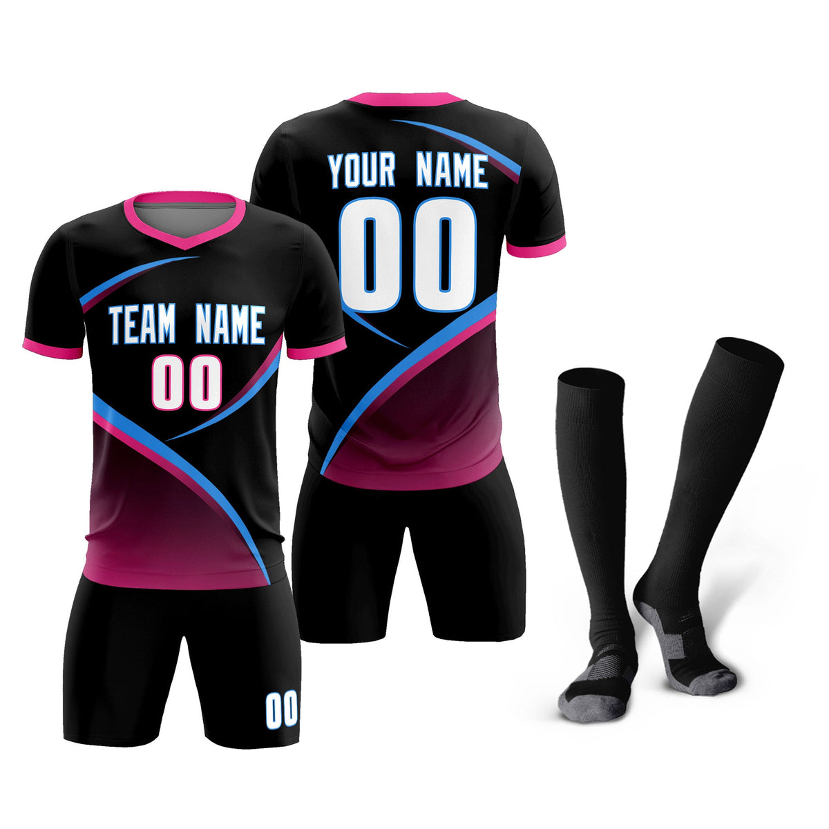 Custom Black Pink Color Block Training Uniform For Men Soccer Sets Jersey