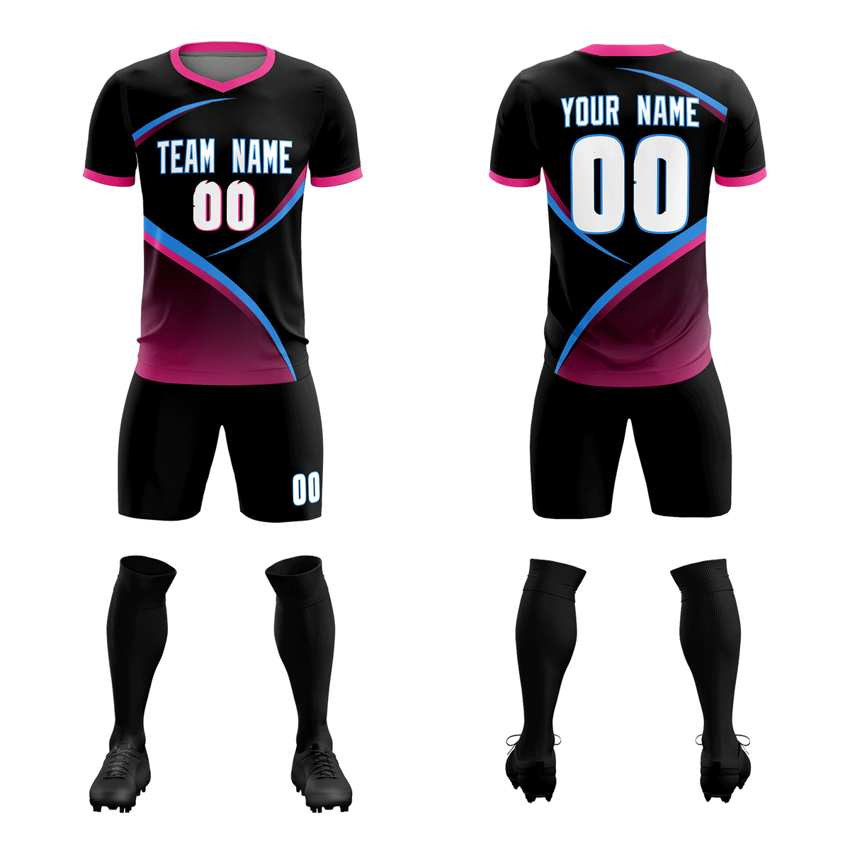 Custom Black Pink Color Block Training Uniform For Men Soccer Sets Jersey