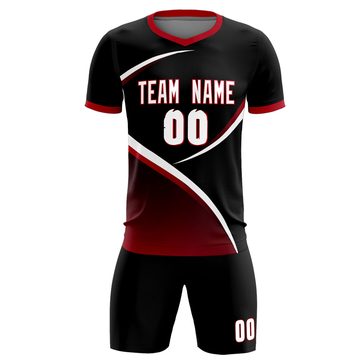 Custom Black Red Color Block Training Uniform For Men Soccer Sets Jersey