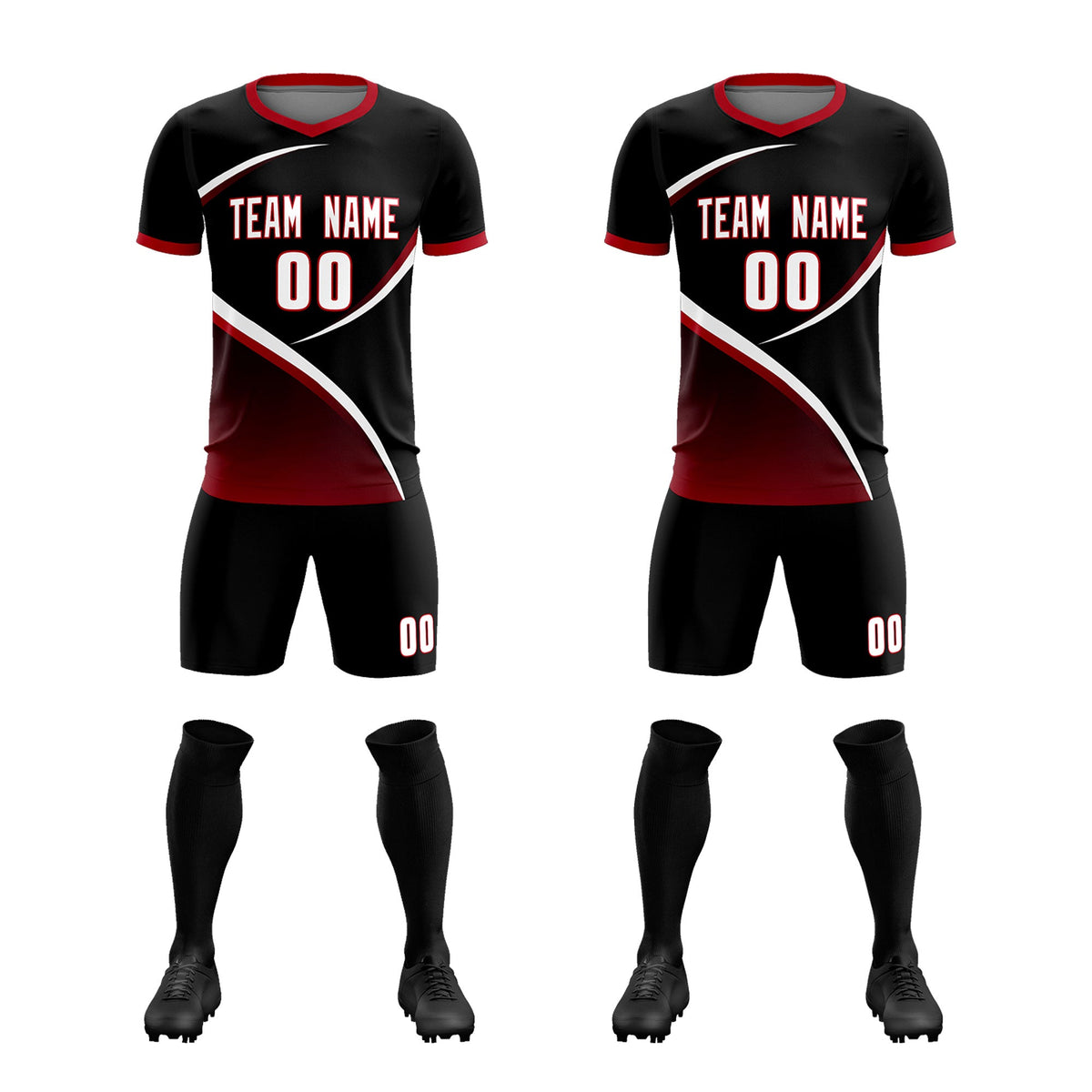Custom Black Red Color Block Training Uniform For Men Soccer Sets Jersey
