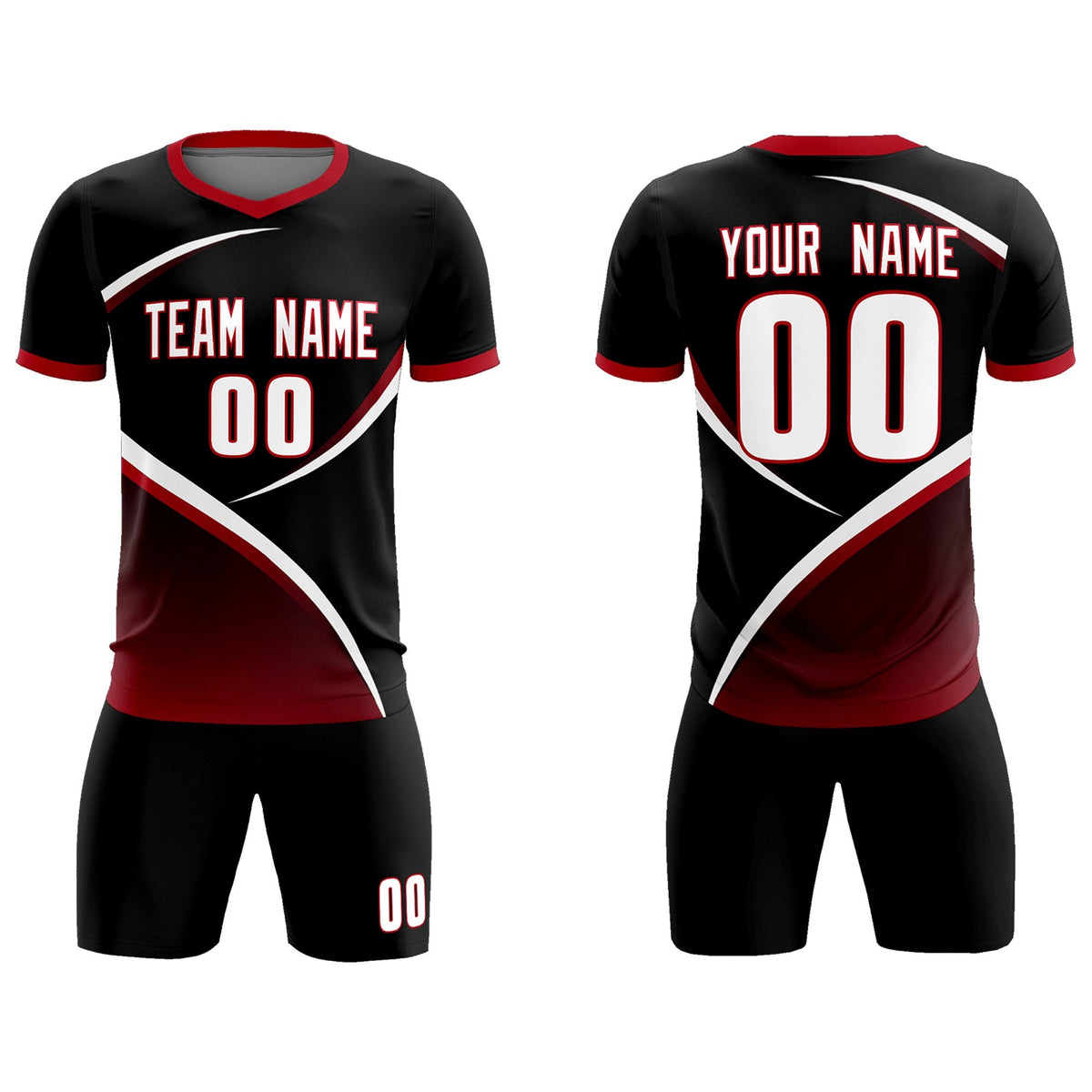 Custom Black Red Color Block Training Uniform For Men Soccer Sets Jersey