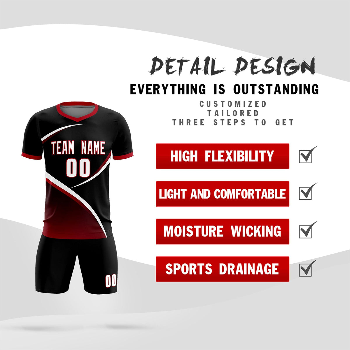Custom Black Red Color Block Training Uniform For Men Soccer Sets Jersey