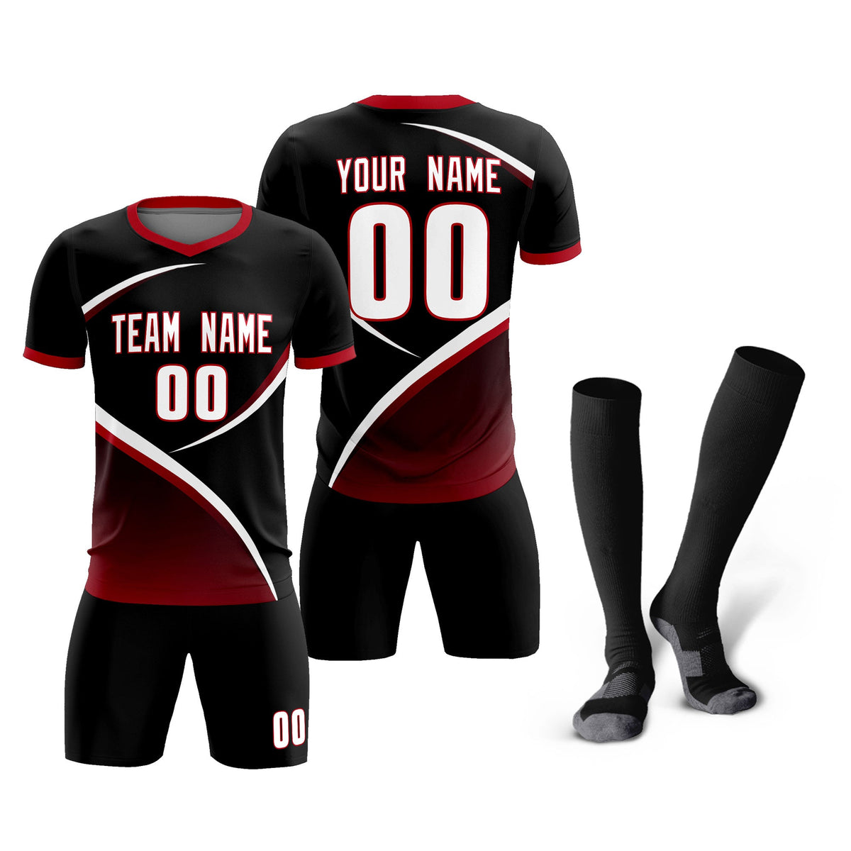 Custom Black Red Color Block Training Uniform For Men Soccer Sets Jersey