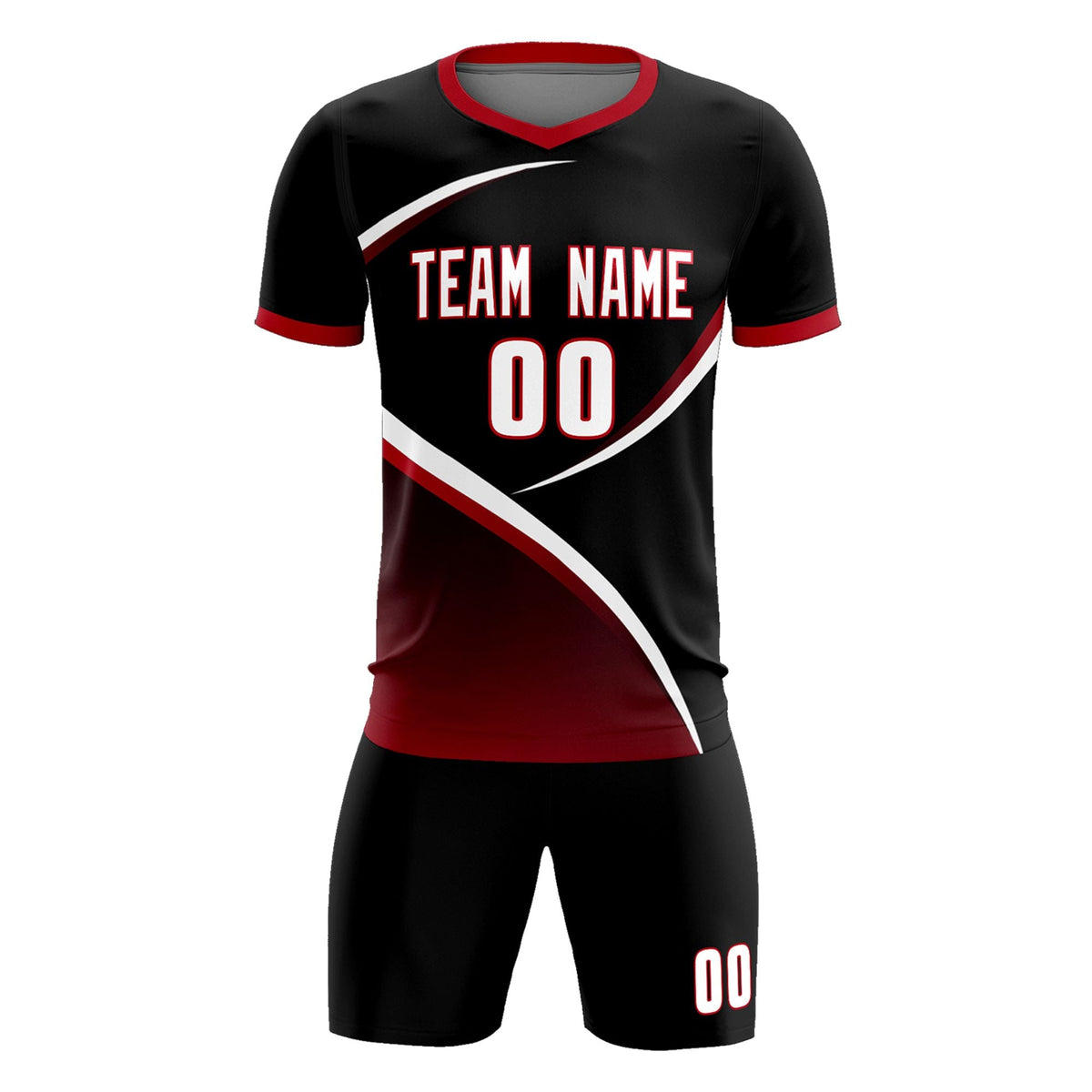 Custom Black Red Color Block Training Uniform For Men Soccer Sets Jersey