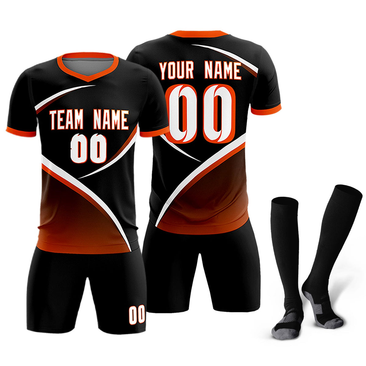 Custom Black Orange Color Block Training Uniform For Men Soccer Sets Jersey