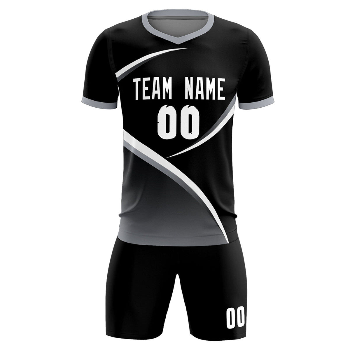 Custom Black Gray Color Block Training Uniform For Men Soccer Sets Jersey