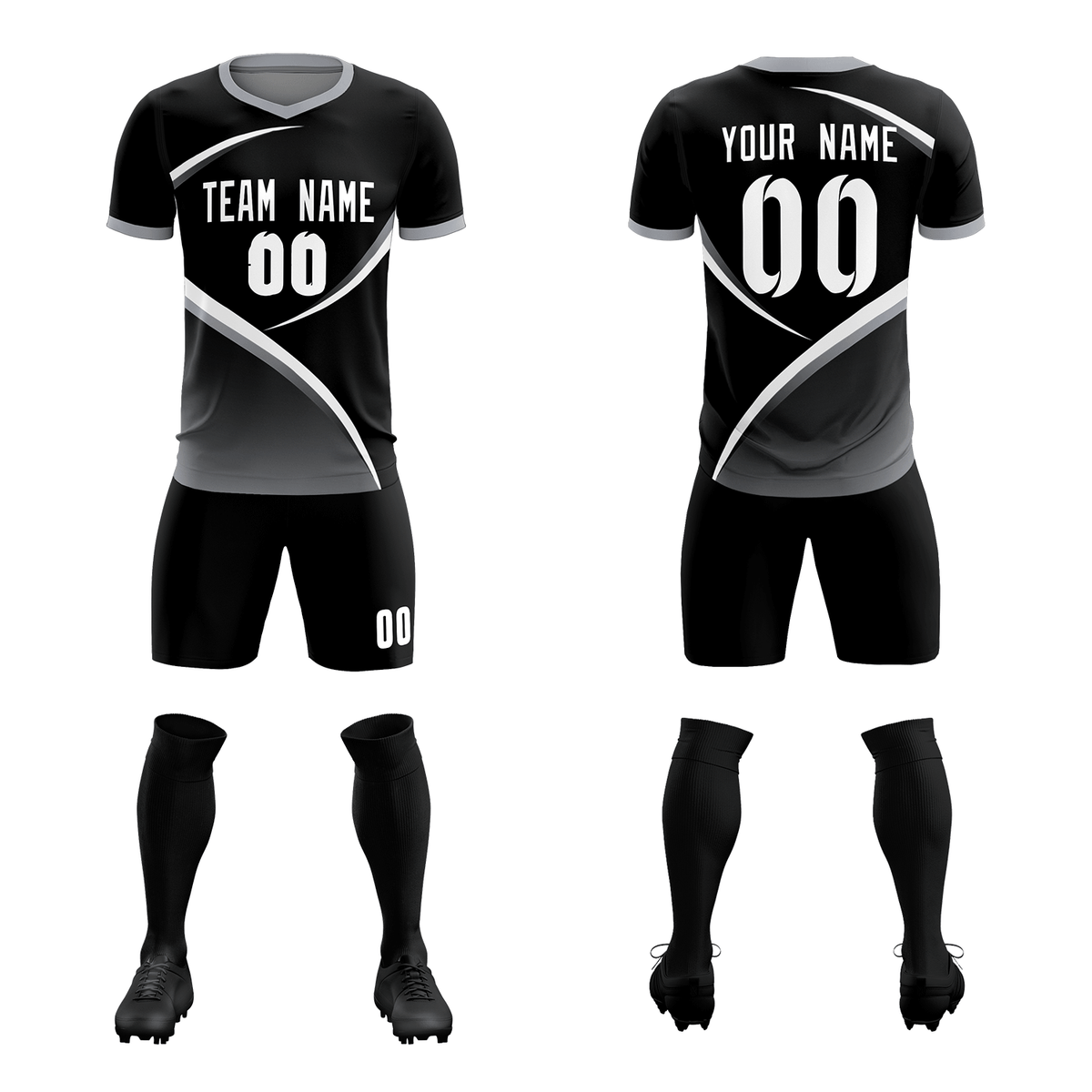 Custom Black Gray Color Block Training Uniform For Men Soccer Sets Jersey
