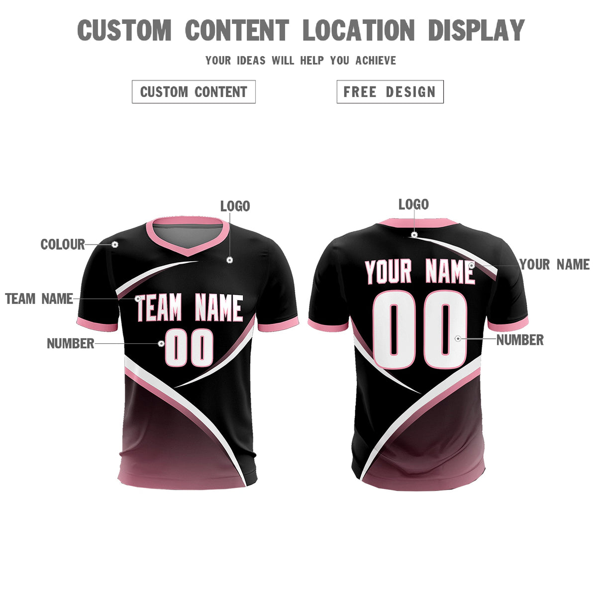 Custom Black Light Pink Color Block Training Uniform For Men Soccer Sets Jersey
