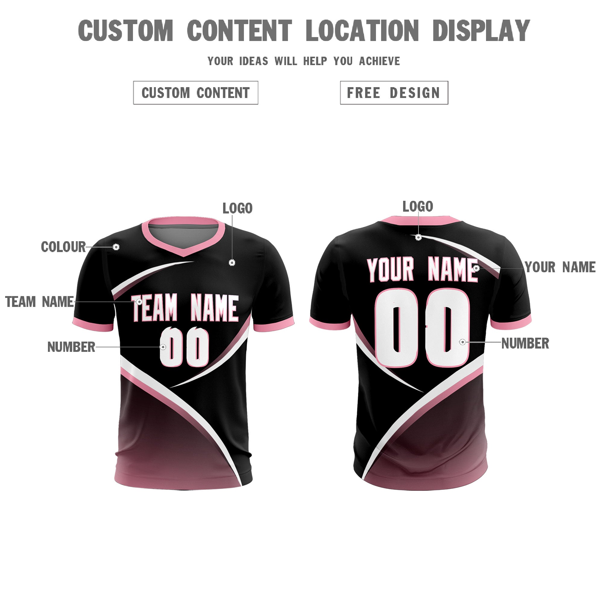 Custom Black Light Pink Color Block Training Uniform For Men Soccer Sets Jersey