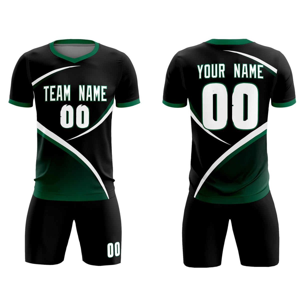 Custom Black Kelly Green Color Block Training Uniform For Men Soccer Sets Jersey