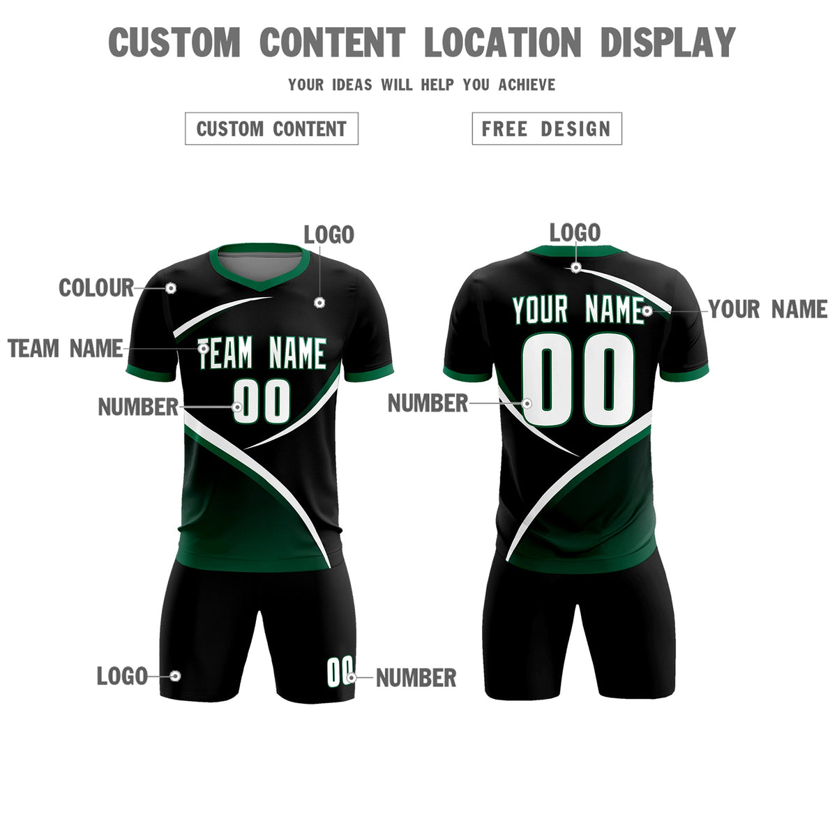 Custom Black Kelly Green Color Block Training Uniform For Men Soccer Sets Jersey