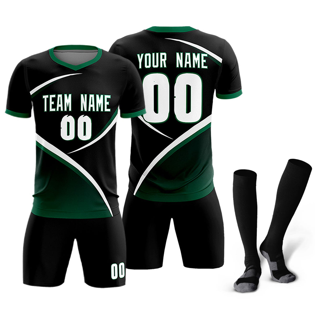 Custom Black Kelly Green Color Block Training Uniform For Men Soccer Sets Jersey