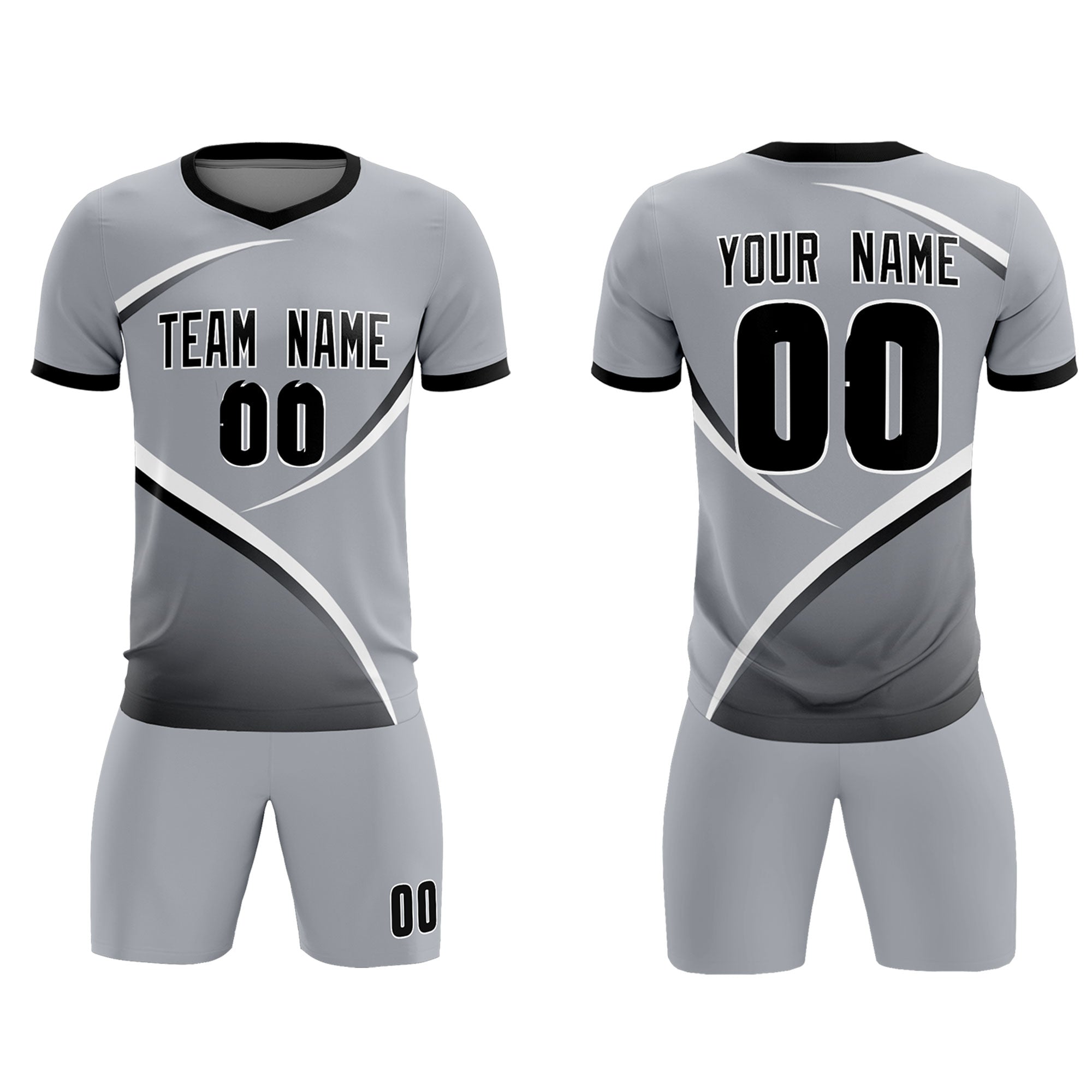 Custom Gray Black Color Block Training Uniform For Men Soccer Sets Jersey