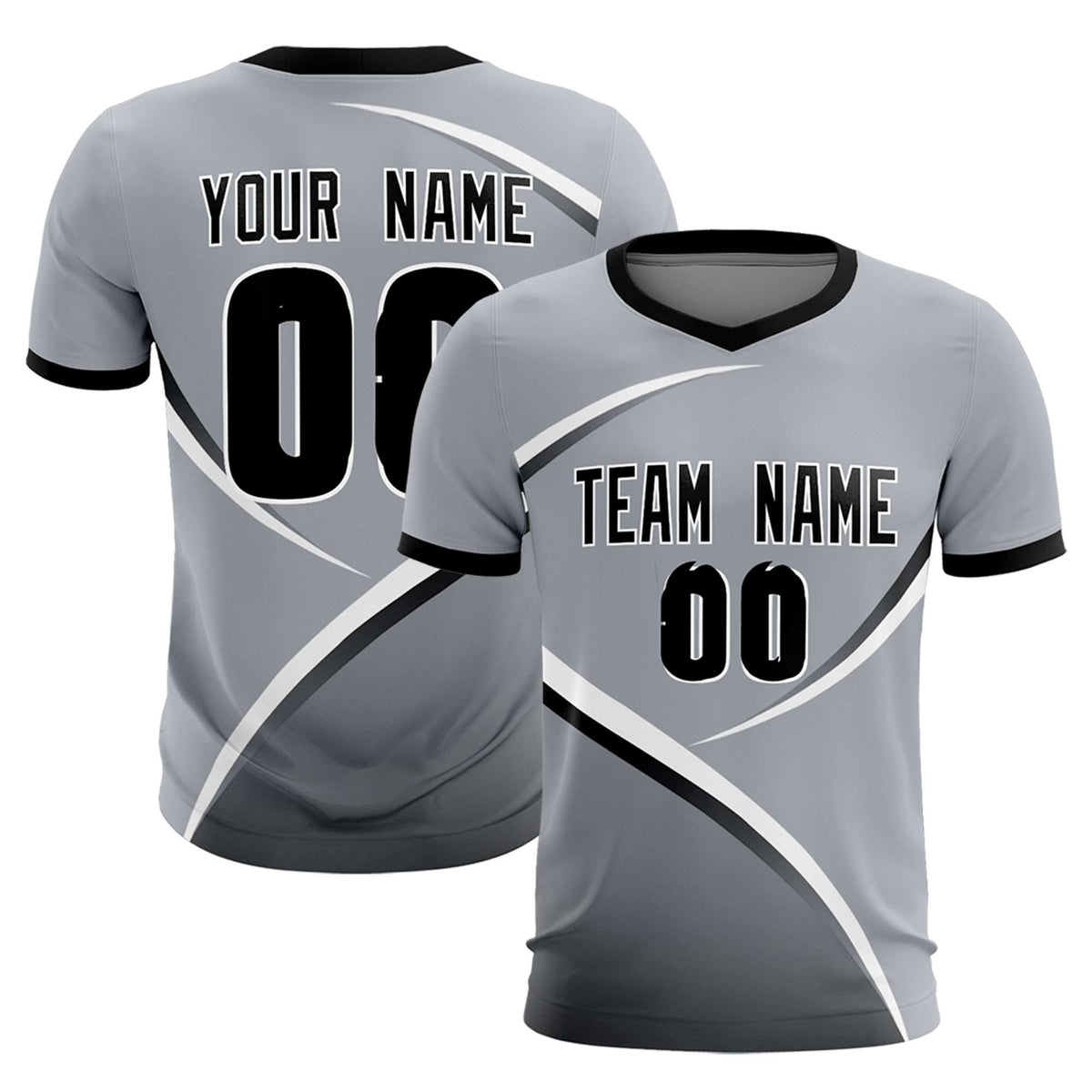 Custom Gray Black Color Block Training Uniform For Men Soccer Sets Jersey
