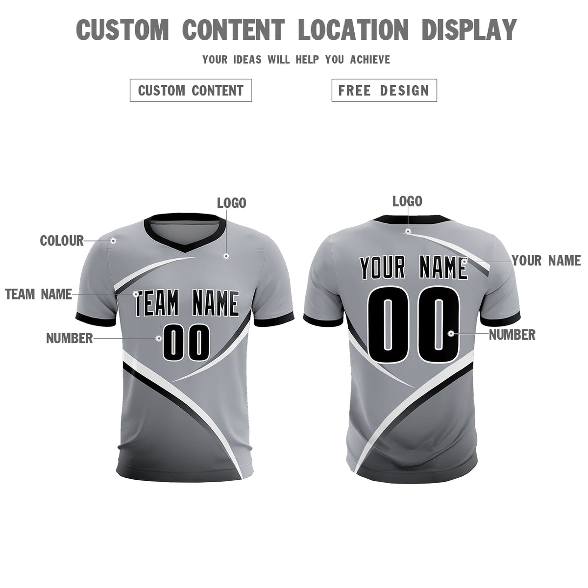 Custom Gray Black Color Block Training Uniform For Men Football Kits Jersey