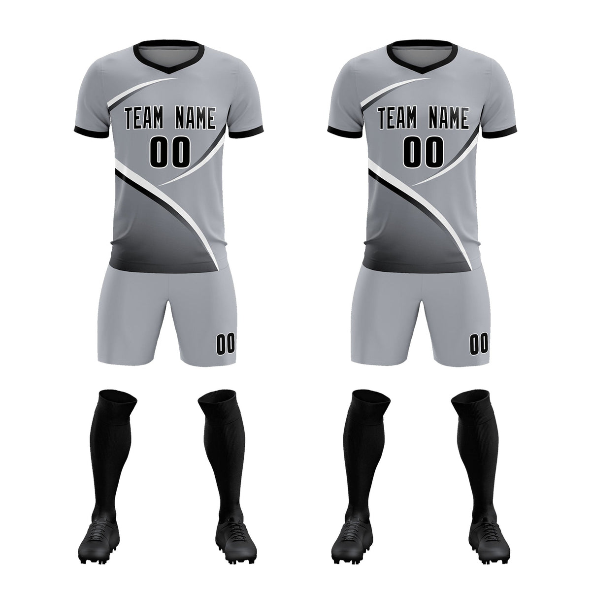 Custom Gray Black Color Block Training Uniform For Men Football Kits Jersey