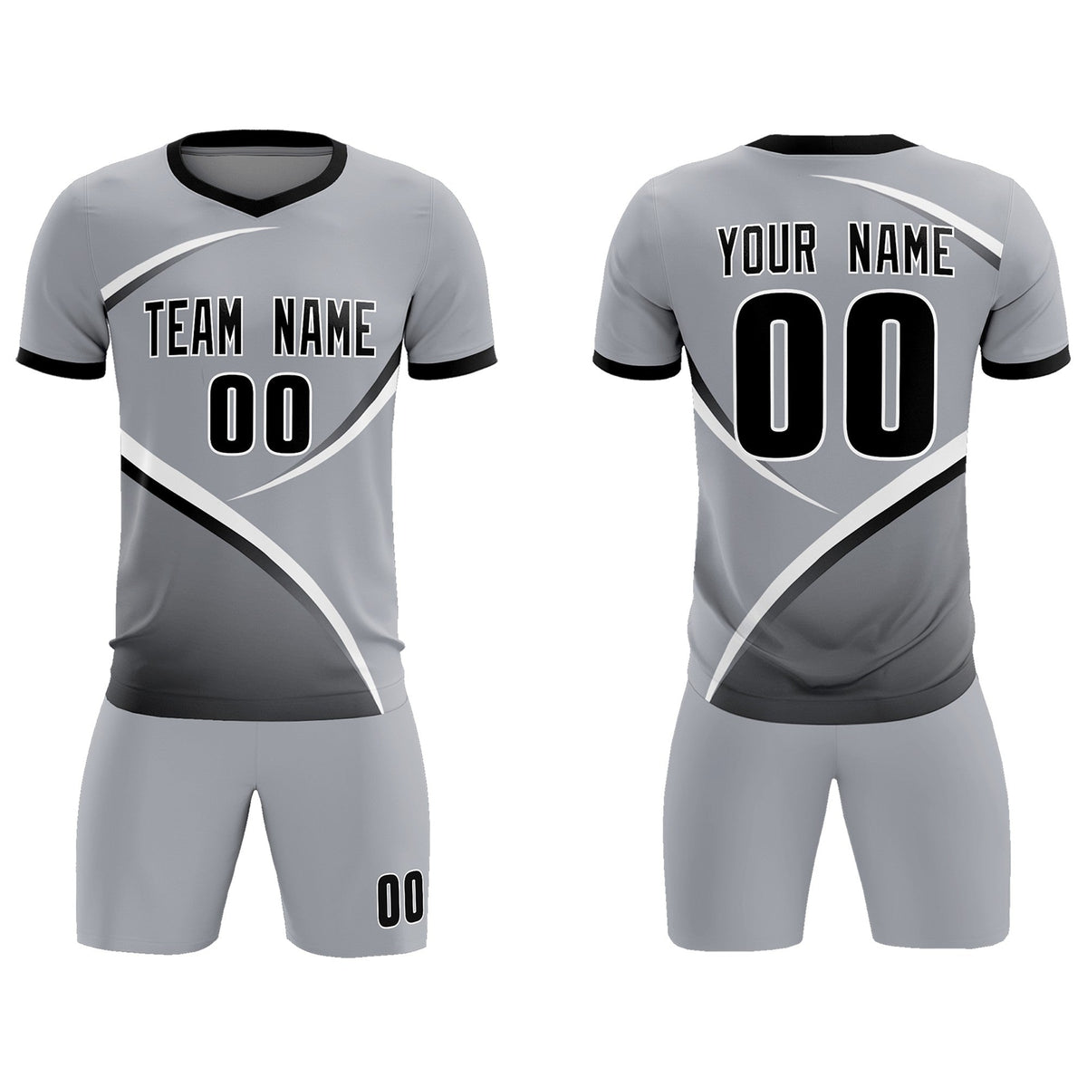 Custom Gray Black Color Block Training Uniform For Men Football Kits Jersey