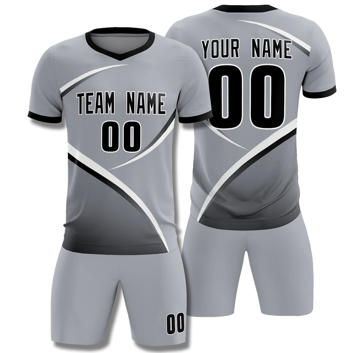 Custom Gray Black Color Block Training Uniform For Men Football Kits Jersey