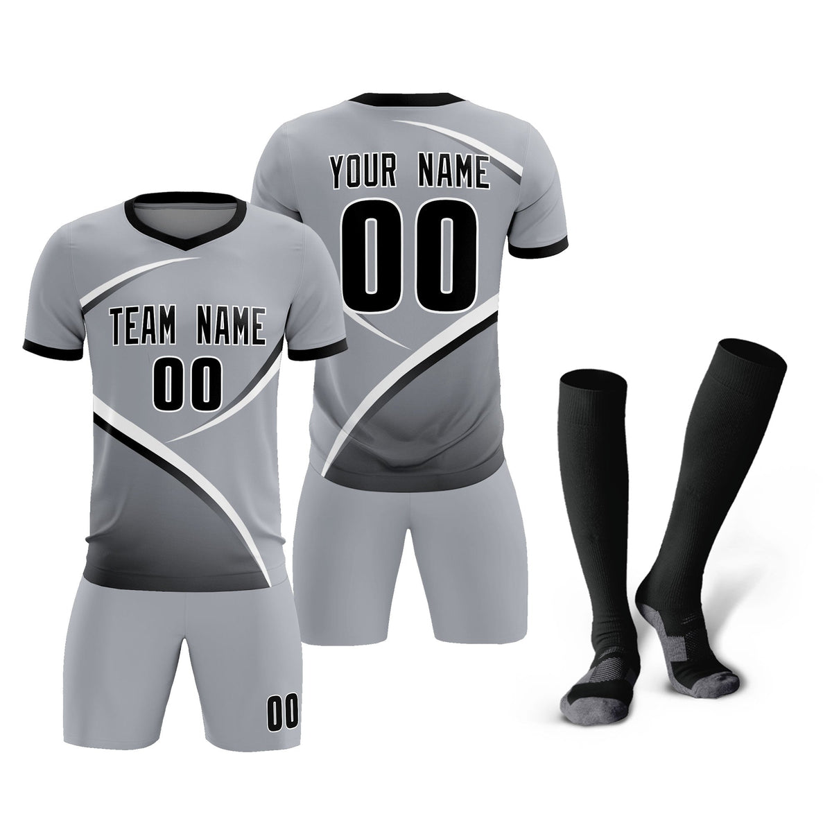 Custom Gray Black Color Block Training Uniform For Men Football Kits Jersey