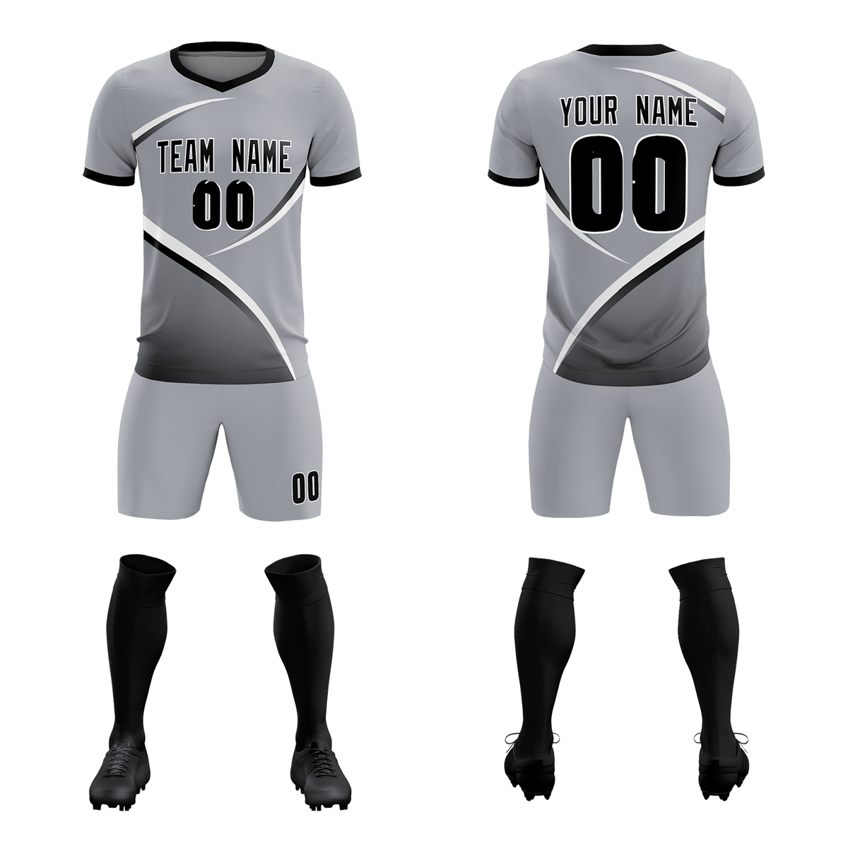 Custom Gray Black Color Block Training Uniform For Men Soccer Sets Jersey