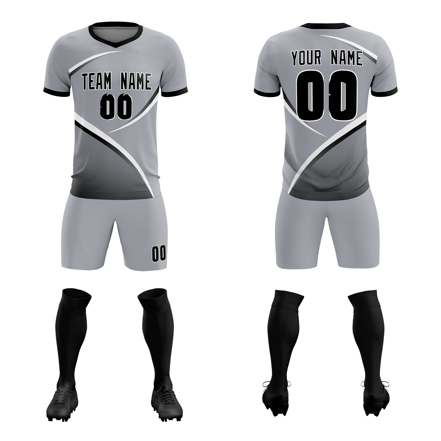 Custom Gray Black Color Block Training Uniform For Men Soccer Sets Jersey