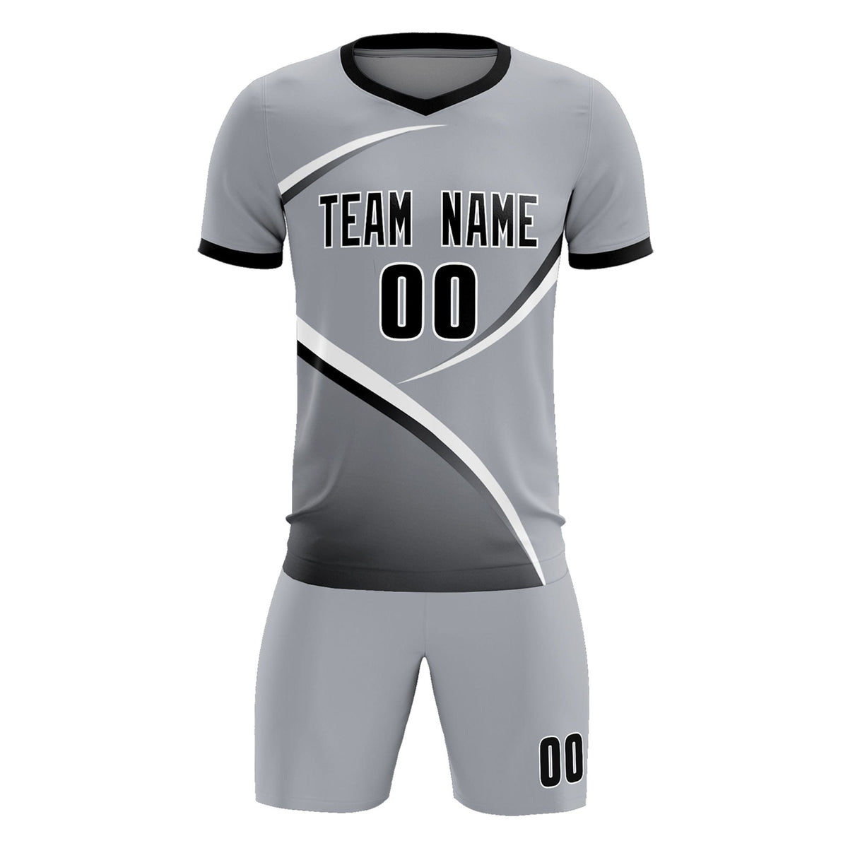 Custom Gray Black Color Block Training Uniform For Men Football Kits Jersey