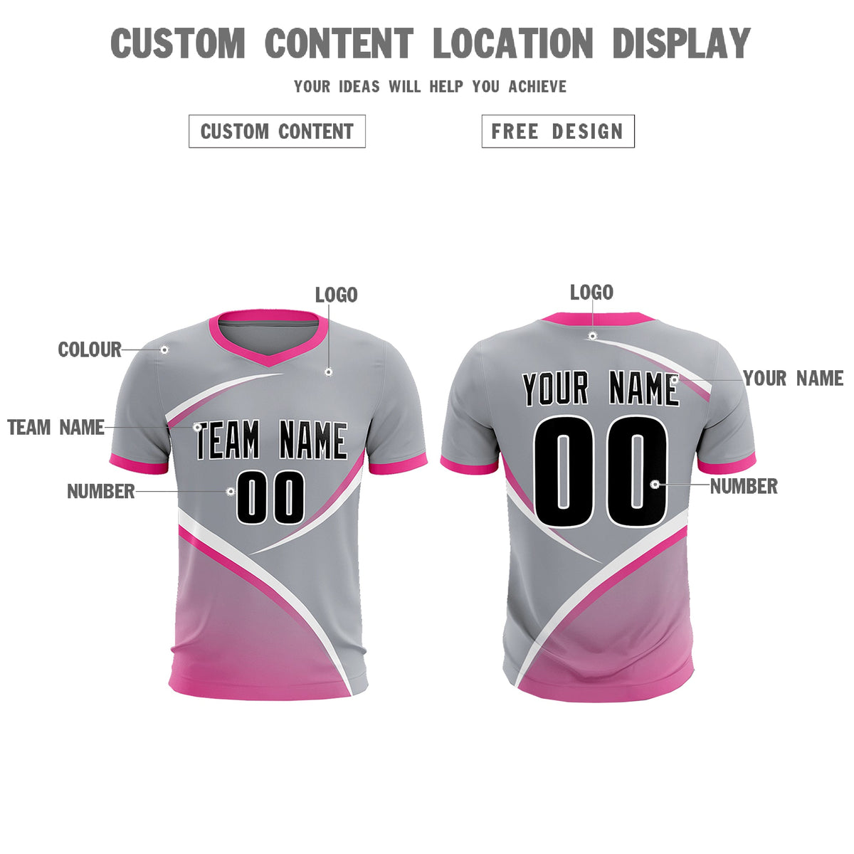 Custom Gray Pink Color Block Training Uniform For Men Football Kits Jersey