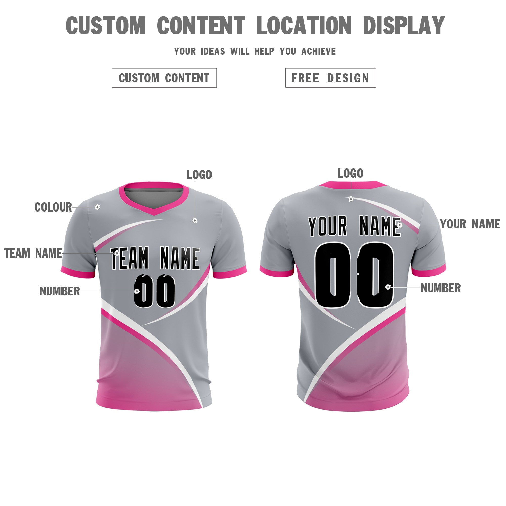 Custom Gray Pink Color Block Training Uniform For Men Soccer Sets Jersey