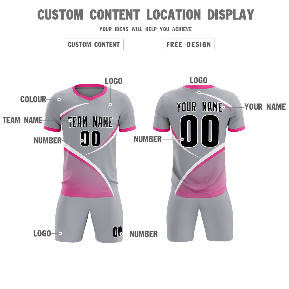 Custom Gray Pink Color Block Training Uniform For Men Football Kits Jersey