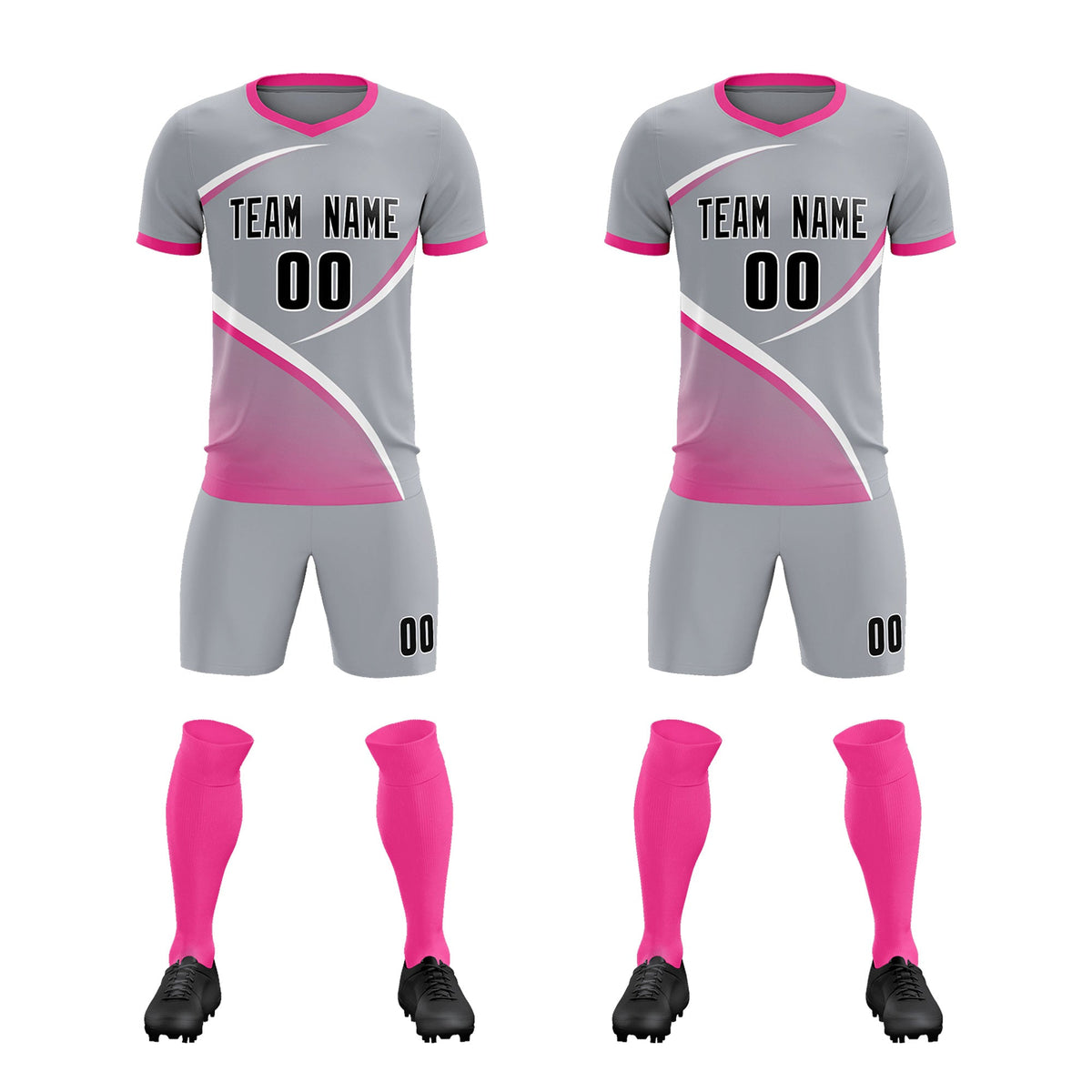 Custom Gray Pink Color Block Training Uniform For Men Football Kits Jersey