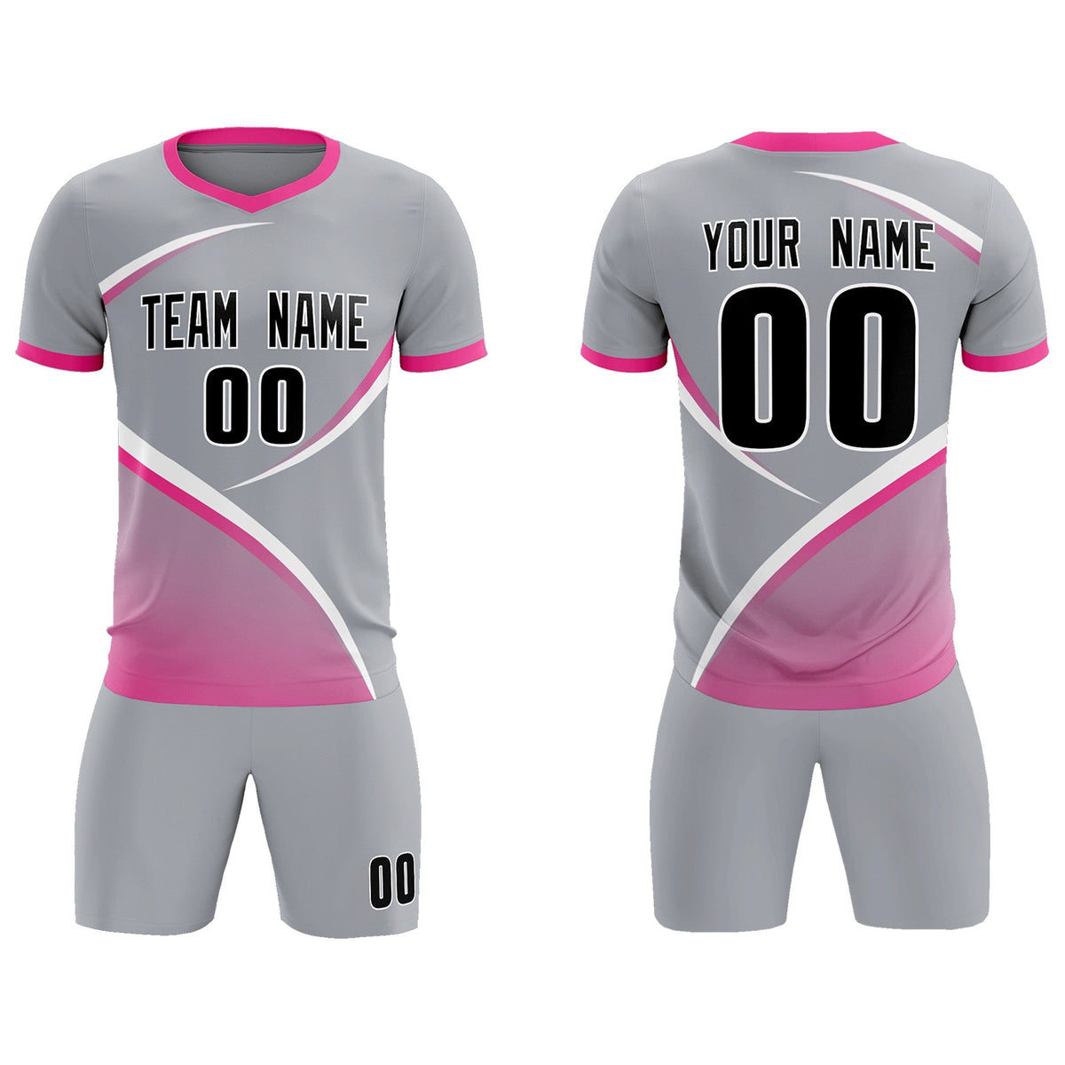 Custom Gray Pink Color Block Training Uniform For Men Football Kits Jersey