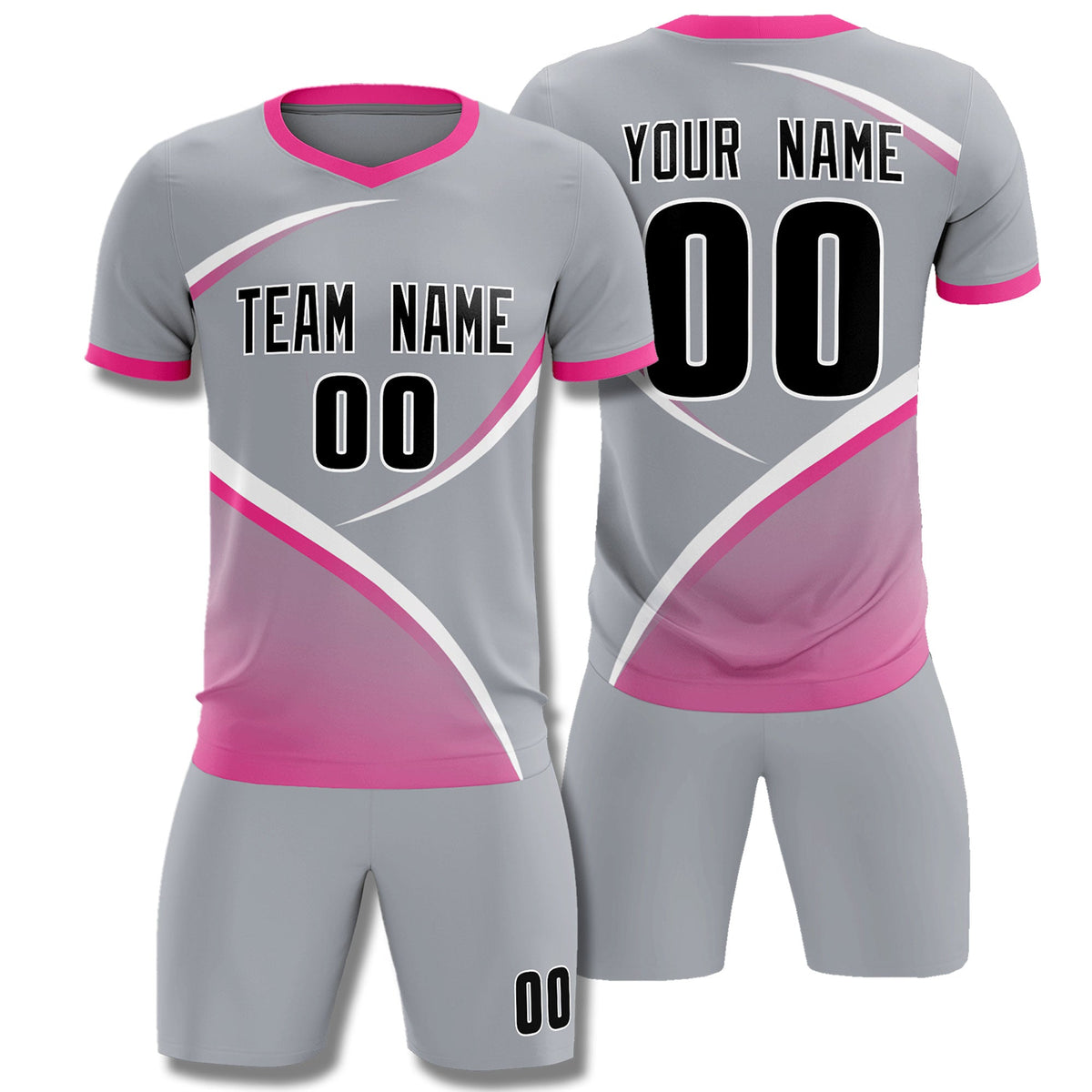 Custom Gray Pink Color Block Training Uniform For Men Football Kits Jersey