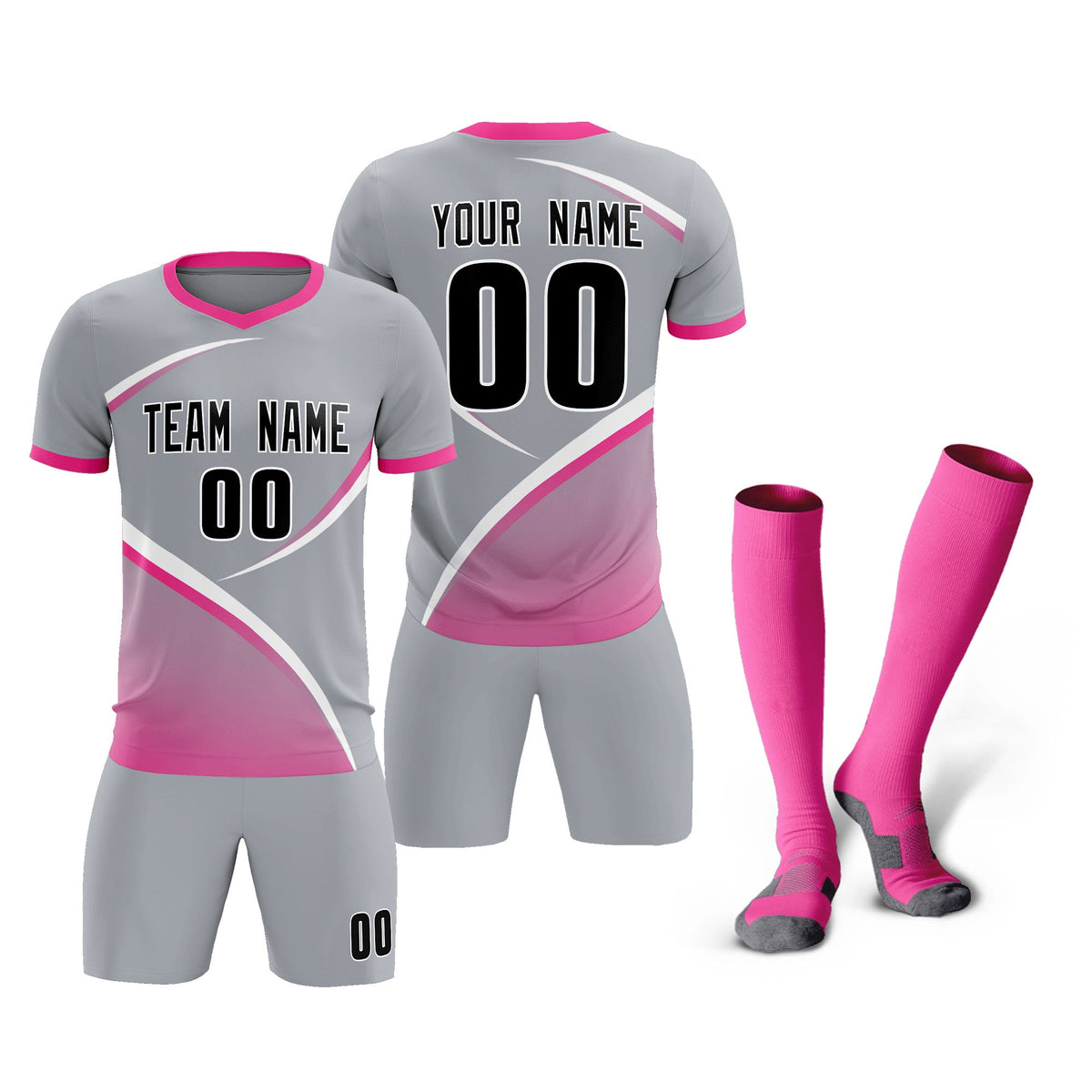 Custom Gray Pink Color Block Training Uniform For Men Football Kits Jersey