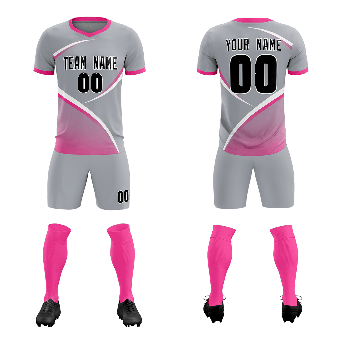 Custom Gray Pink Color Block Training Uniform For Men Soccer Sets Jersey