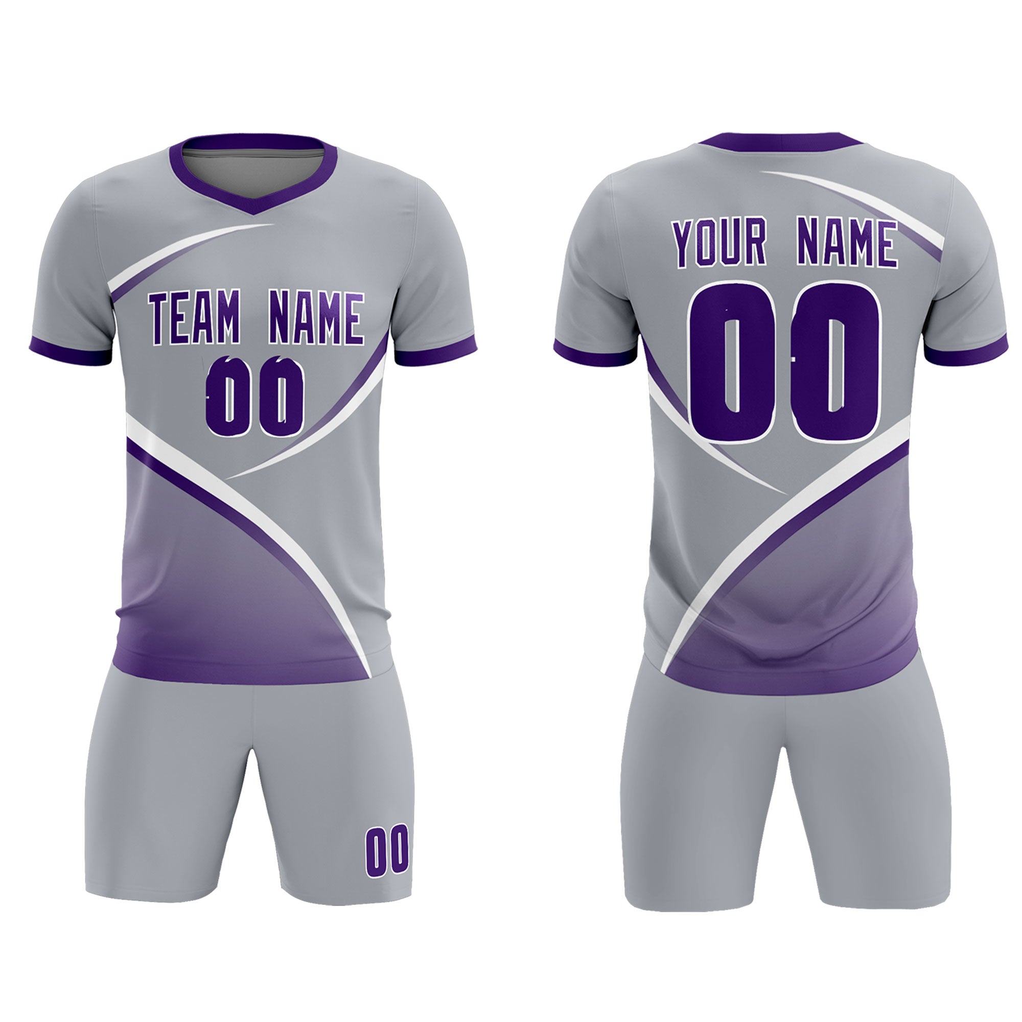 Custom Gray Purple Color Block Training Uniform For Men Soccer Sets Jersey