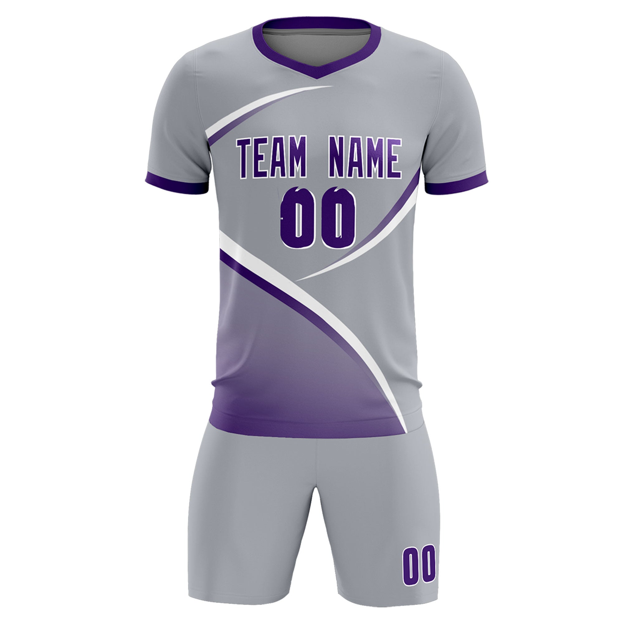 Custom Gray Purple Color Block Training Uniform For Men Soccer Sets Jersey