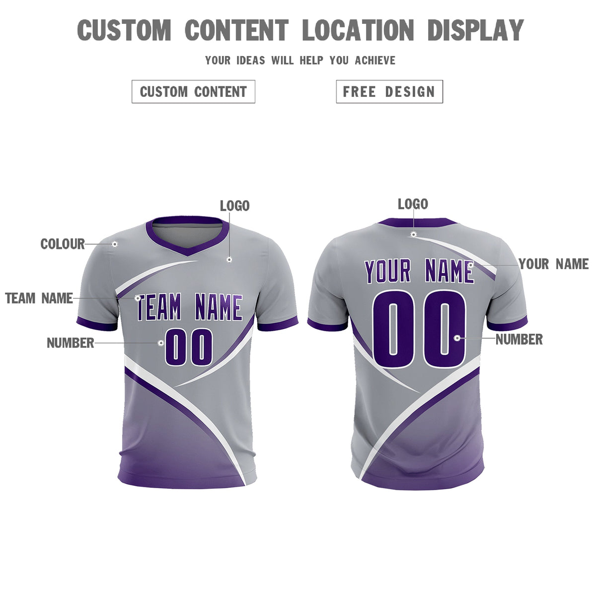 Custom Gray Purple Color Block Training Uniform For Men Football Kits Jersey